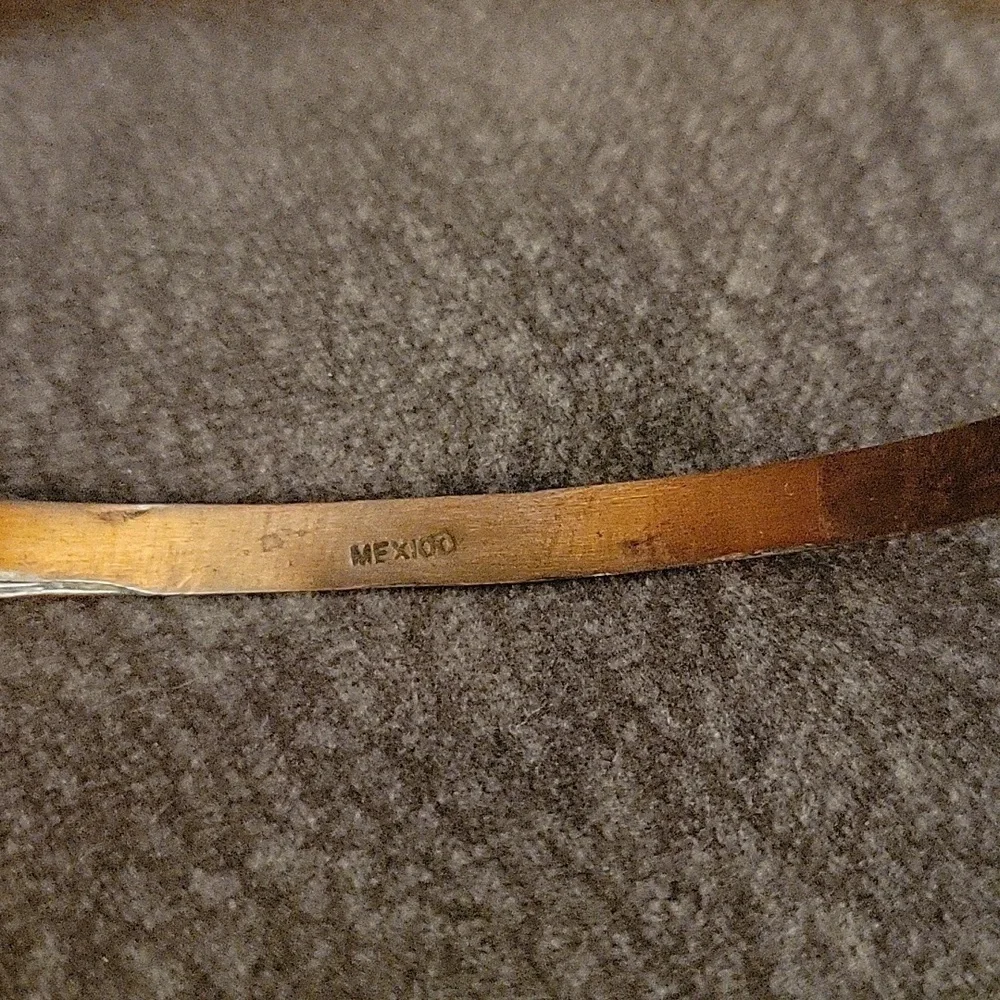 Vtg Minimalist Thin Mexican Copper Shell Inlay Bangle Bracelet